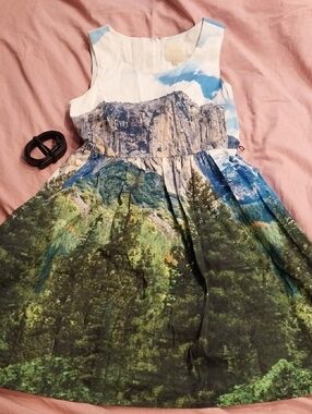 ModCloth Scenic Mountain Print Dress in Blue, Green, White